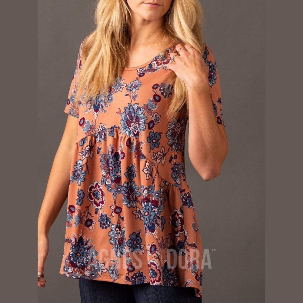 Agnes & Dora Muse Top Blush & Chambray Floral Silky New With Tags